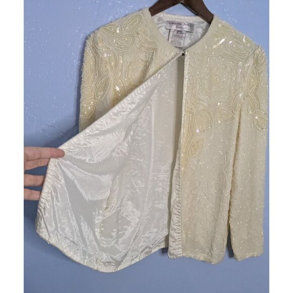 Adrian Papier Womens Ivory Beaded Silk Jacket 24 sz PS Evening - Picture 4 of 16